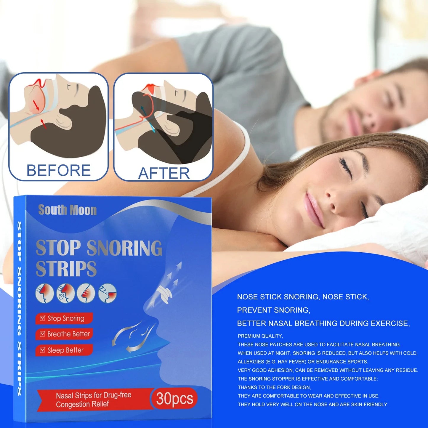 10/90PCS Breath Nasal Strips Right Aid Stop anti Snoring Nose Patch Good Sleeping Patch Product Easier Breath Sleep Aid Decive