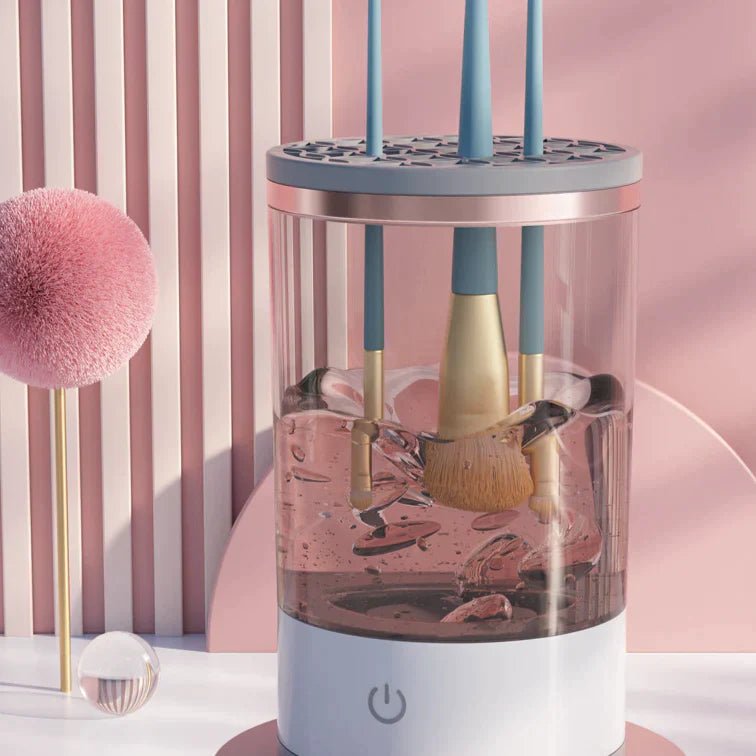 Efficient Electric Makeup Brush Cleaner Machine,Automatic Makeup Brush Cleaner for 3-4 Brushes at a Time,7000 RPM Ensures Thorough Cleaning, Includes Silicone Pad- Charging model(Dark Brown)