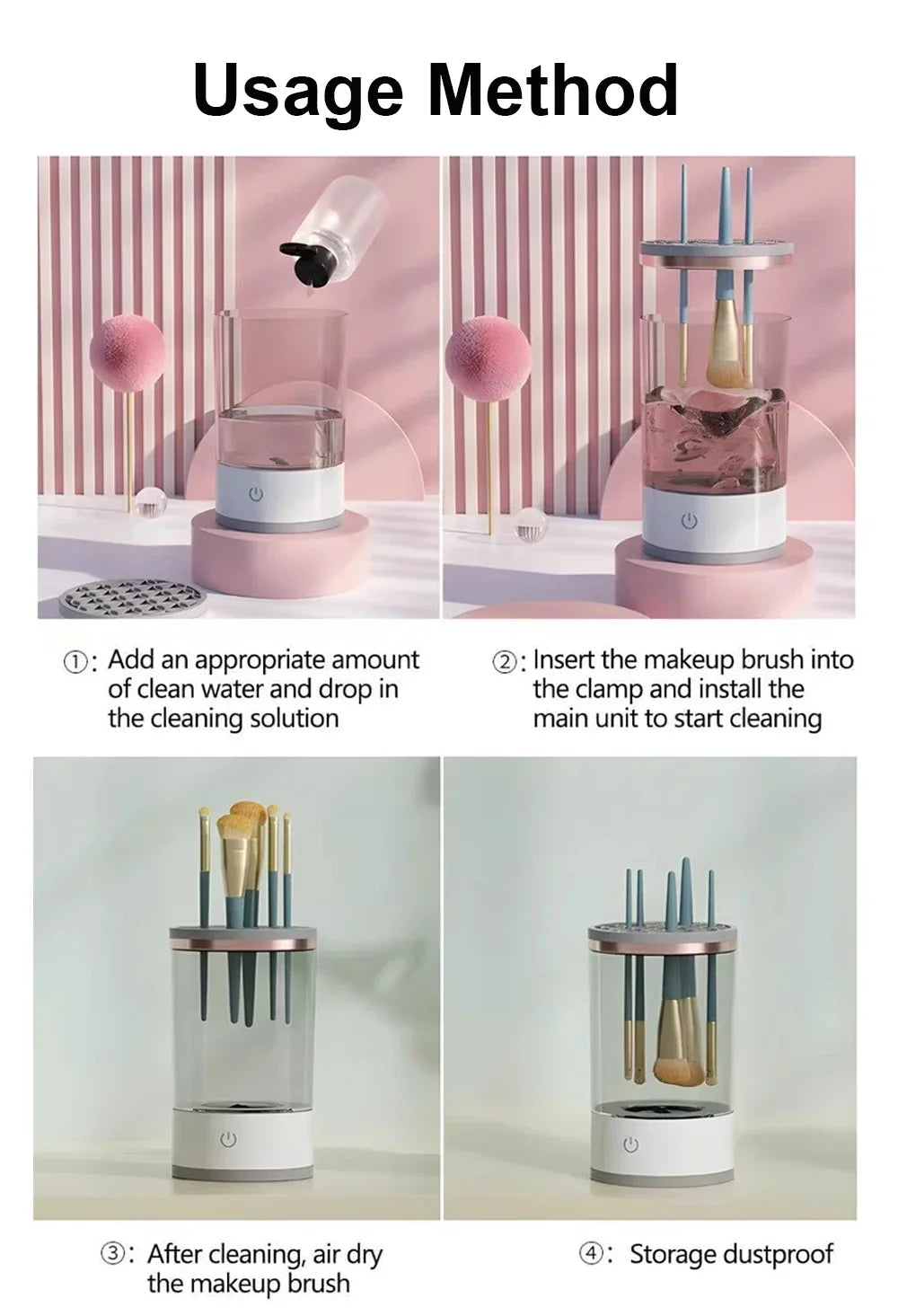Efficient Electric Makeup Brush Cleaner Machine,Automatic Makeup Brush Cleaner for 3-4 Brushes at a Time,7000 RPM Ensures Thorough Cleaning, Includes Silicone Pad- Charging model(Dark Brown)
