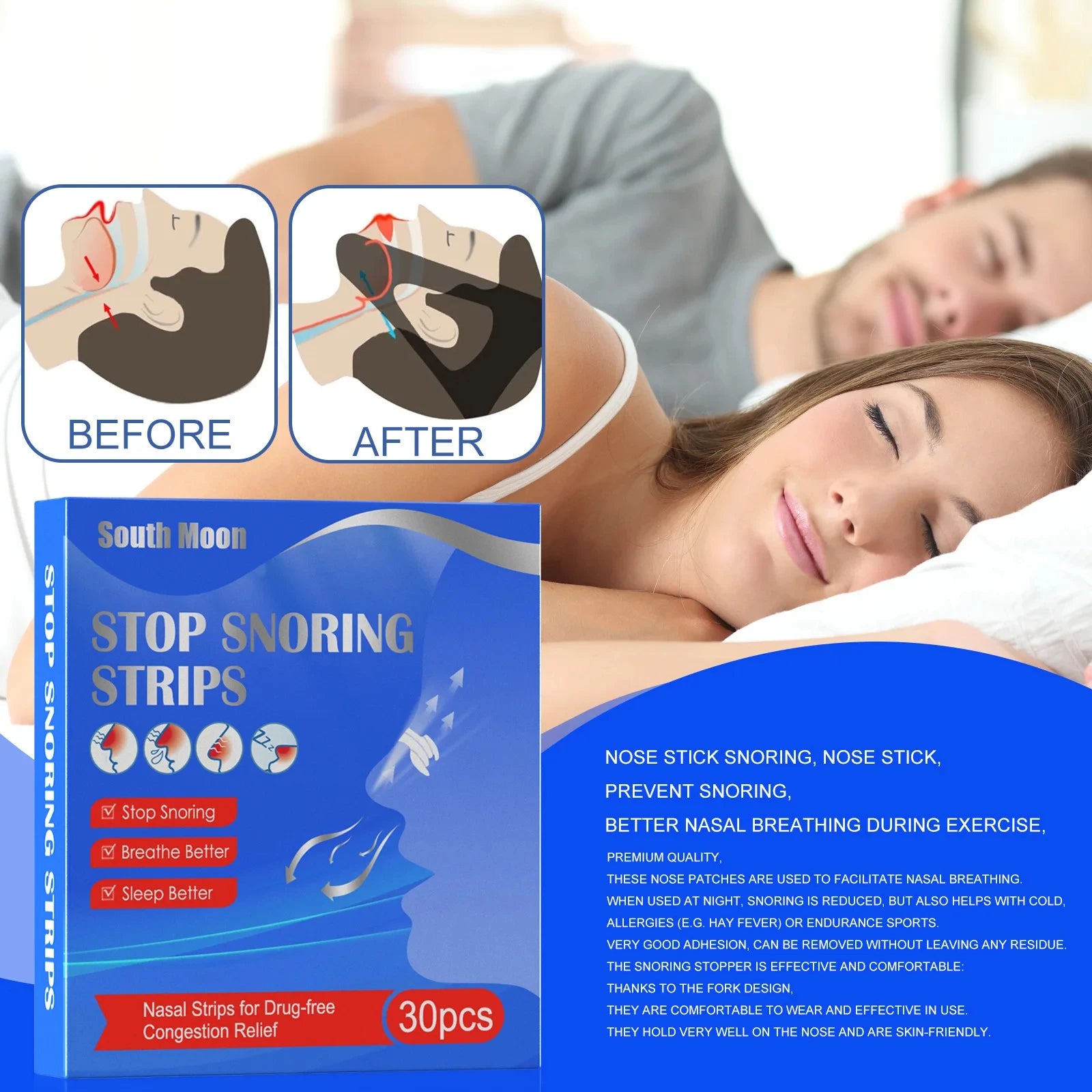 10/90PCS Breath Nasal Strips Right Aid Stop anti Snoring Nose Patch Good Sleeping Patch Product Easier Breath Sleep Aid Decive