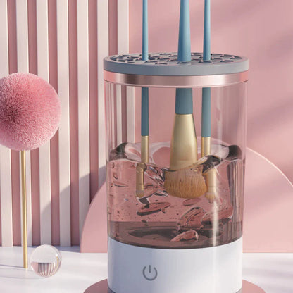 Efficient Electric Makeup Brush Cleaner Machine,Automatic Makeup Brush Cleaner for 3-4 Brushes at a Time,7000 RPM Ensures Thorough Cleaning, Includes Silicone Pad- Charging model(Dark Brown)